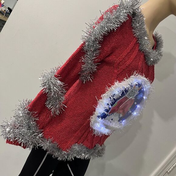 Yeti Abominable snowman snow 3D Tacky ugly woman Christmas sweater SM lights up! - Picture 6 of 10